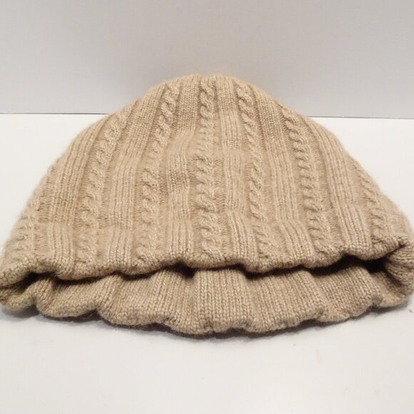 Lord & Taylor Tan Cashmere Beanie Cable Knit COZY - Picture 1 of 4